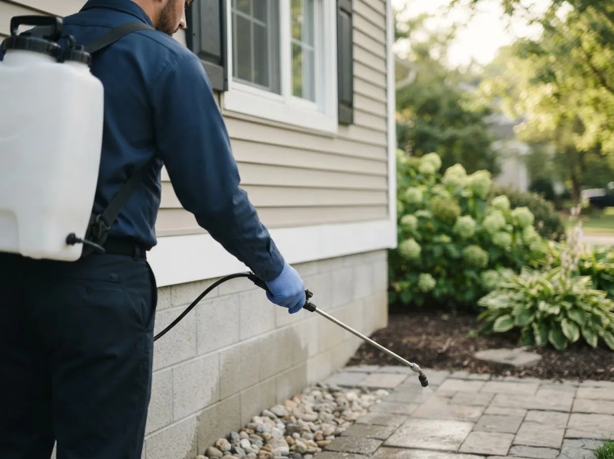Pest control technician inspecting a home in Sheridan, NY